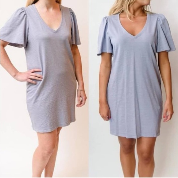 Nation LTD Mallory Flutter Sleeve T-Shirt Dress Light Purple Medium V-neck - Picture 2 of 12